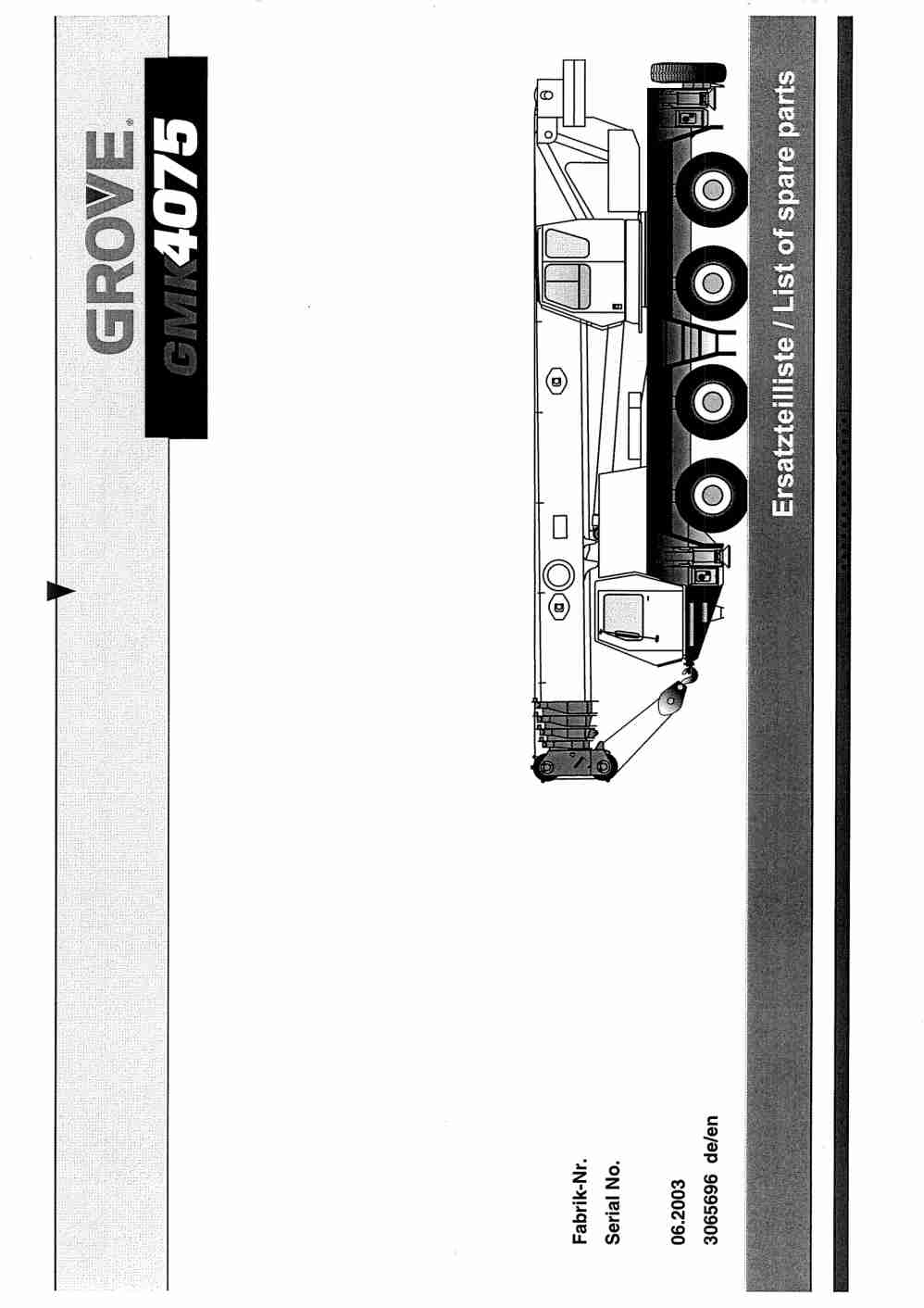 Grove GMK 4075 Crane Spare Parts List 2003-06 EN DE