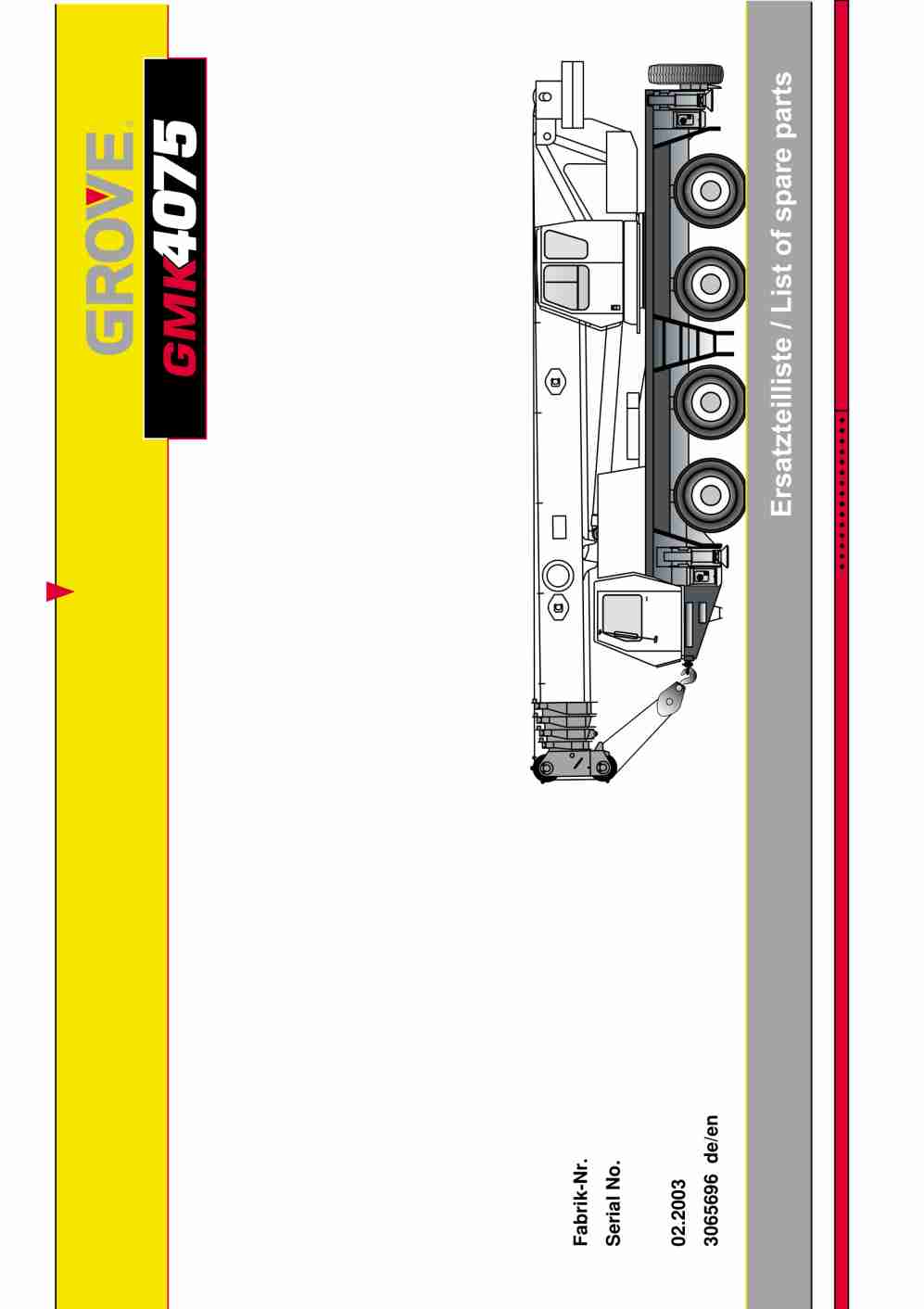Grove GMK 4075 Crane Spare Parts List 3065696 2003-02 DE EN