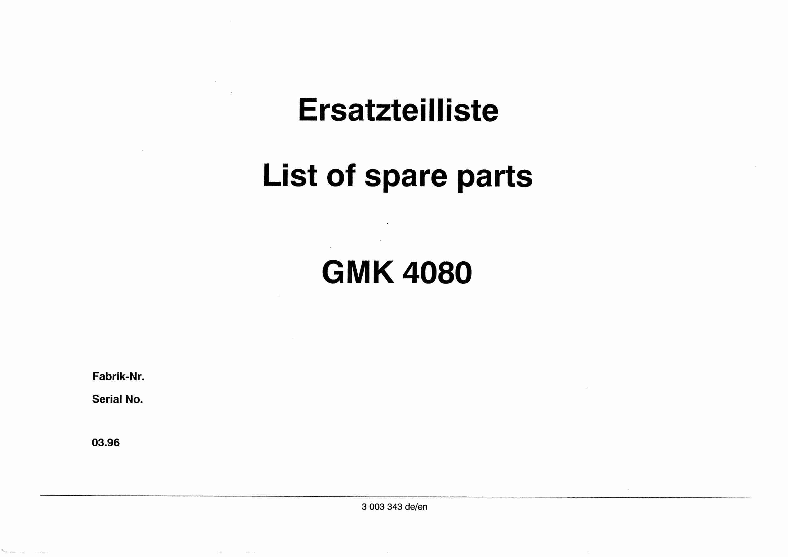 Grove GMK 4080 Crane Spare Parts List 1996 DE EN