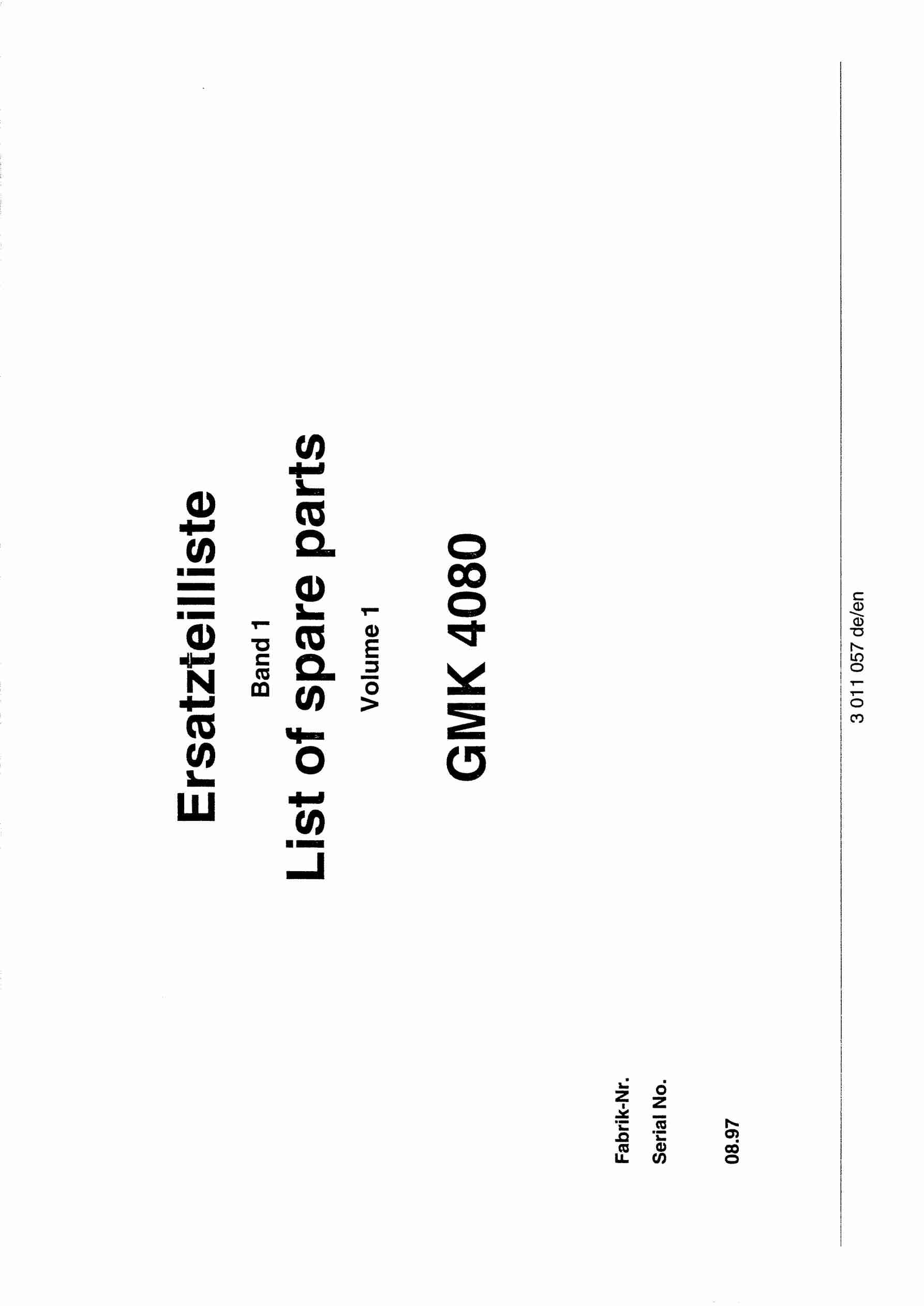 Grove GMK 4080 Crane Spare Parts List 1997 EN DE