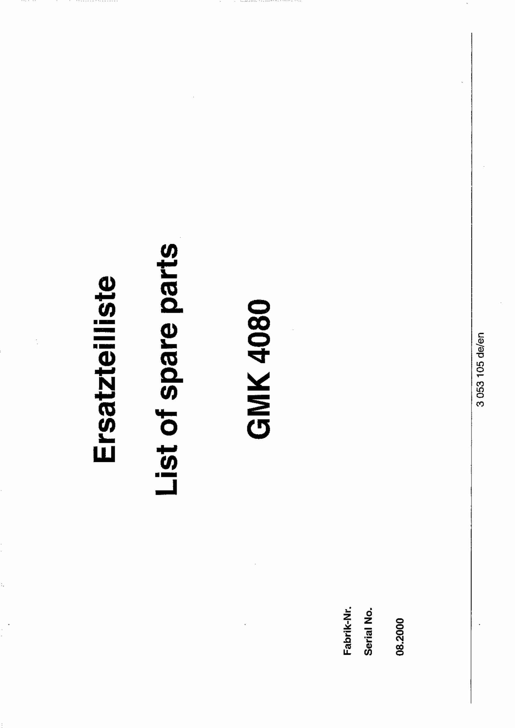 Grove GMK 4080 Crane Spare Parts List 2000 DE EN