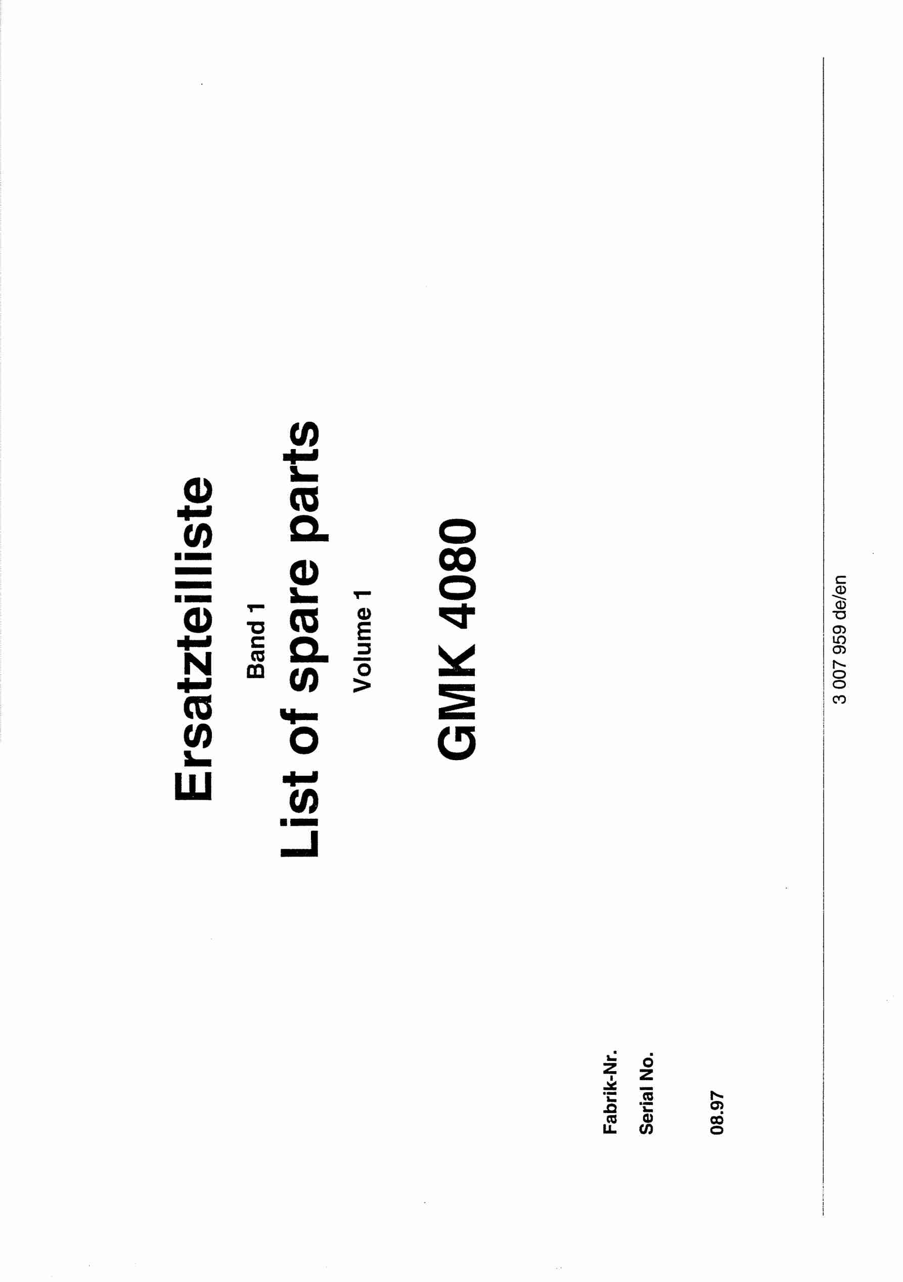 Grove GMK 4080 Crane Spare Parts List 3007959 1997 DE EN