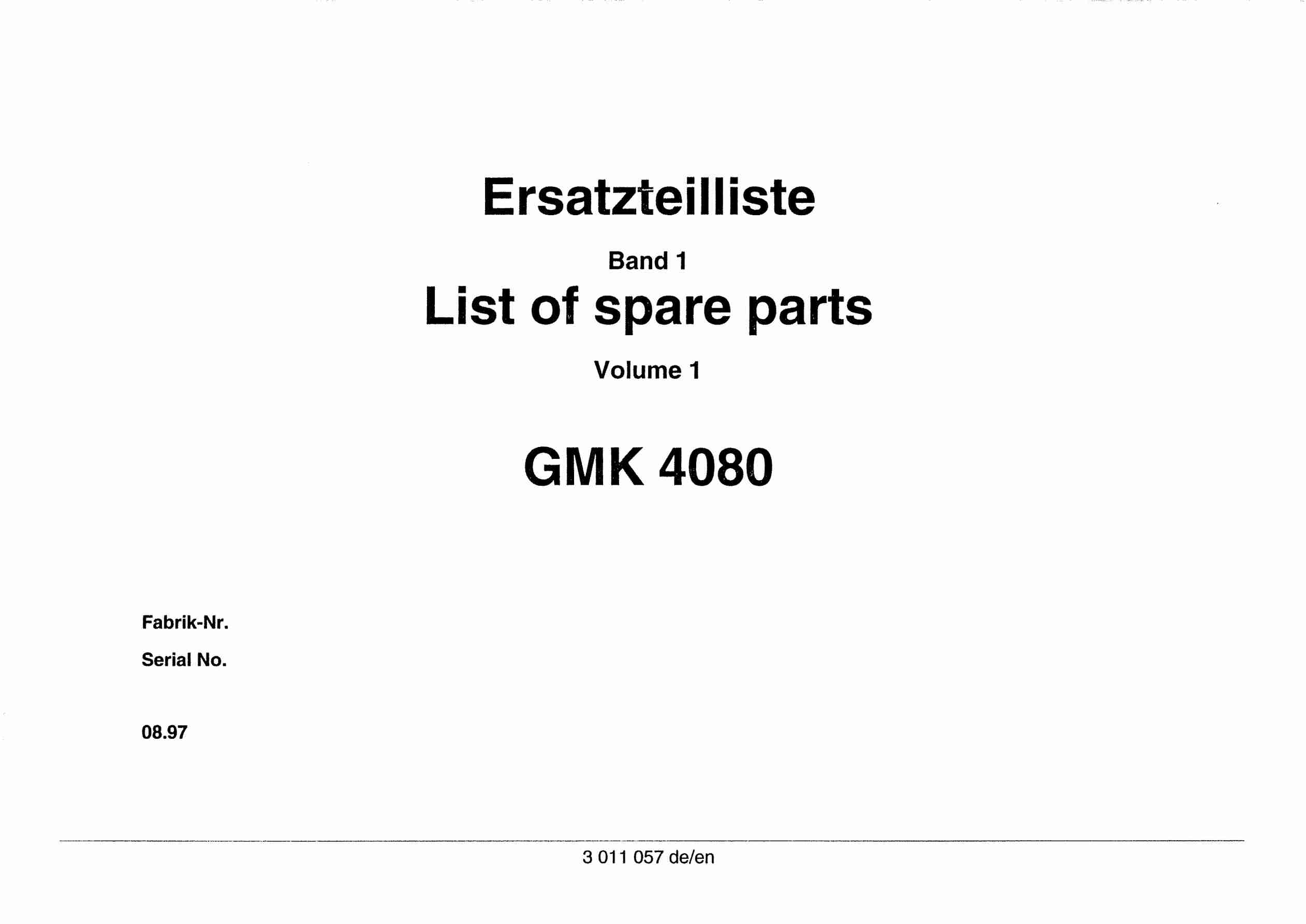 Grove GMK 4080 Crane Spare Parts List 3011057 1997 DE EN