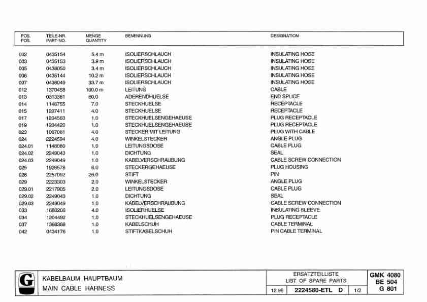 Alternative view of Grove GMK 4080 Crane Spare Parts List 3011057 1997 DE EN