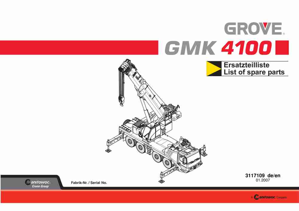 Grove GMK 4100 Crane Spare Parts List 2007-01 DE EN