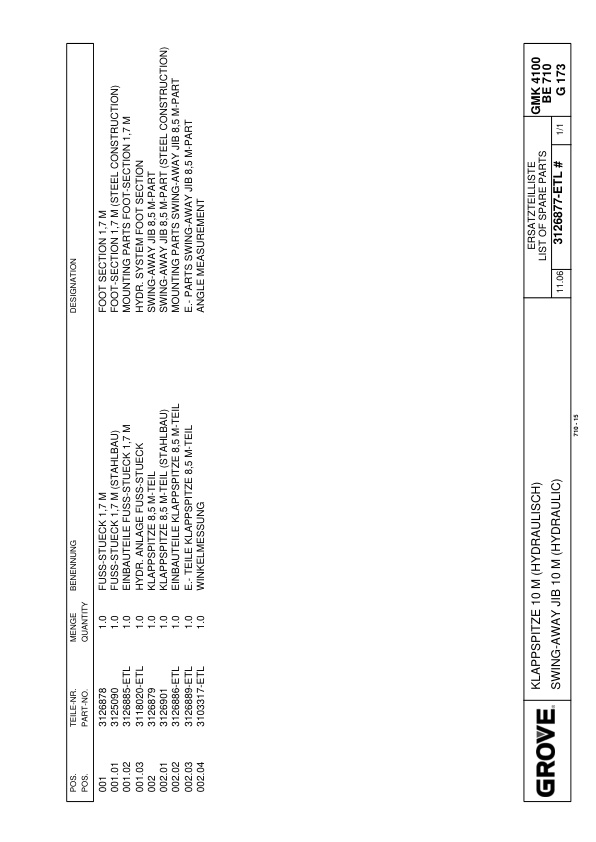 Grove GMK 4100-L Crane Spare Parts List 2007-06 DE EN 3 Grove GMK 4100-L Crane Spare Parts List 2007-06 DE EN-3
