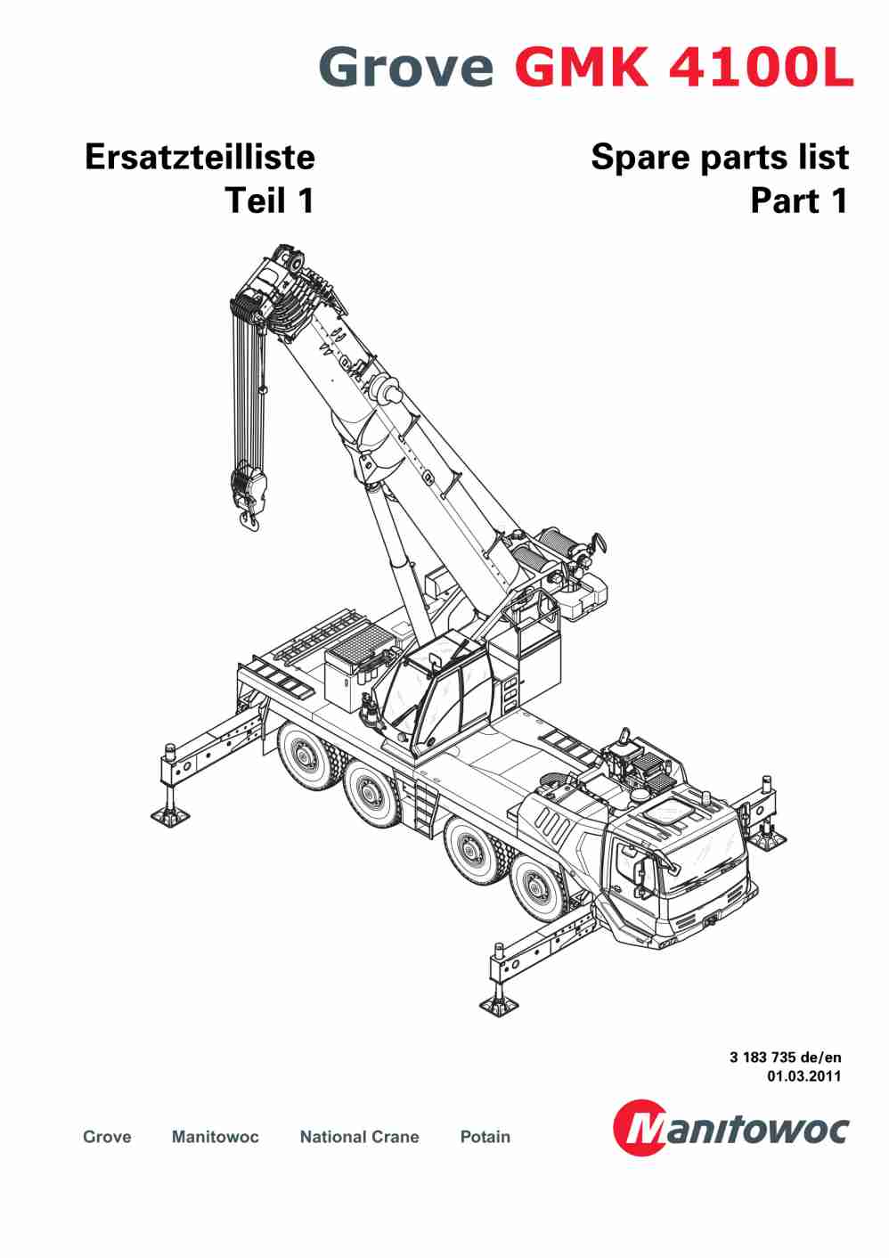 Grove GMK 4100L Crane Spare Parts List 2011-03 and 2021-05 DE EN
