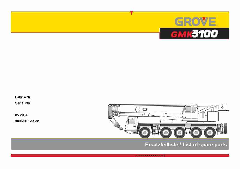 Grove GMK 5100 Crane Spare Parts List 2004 EN DE