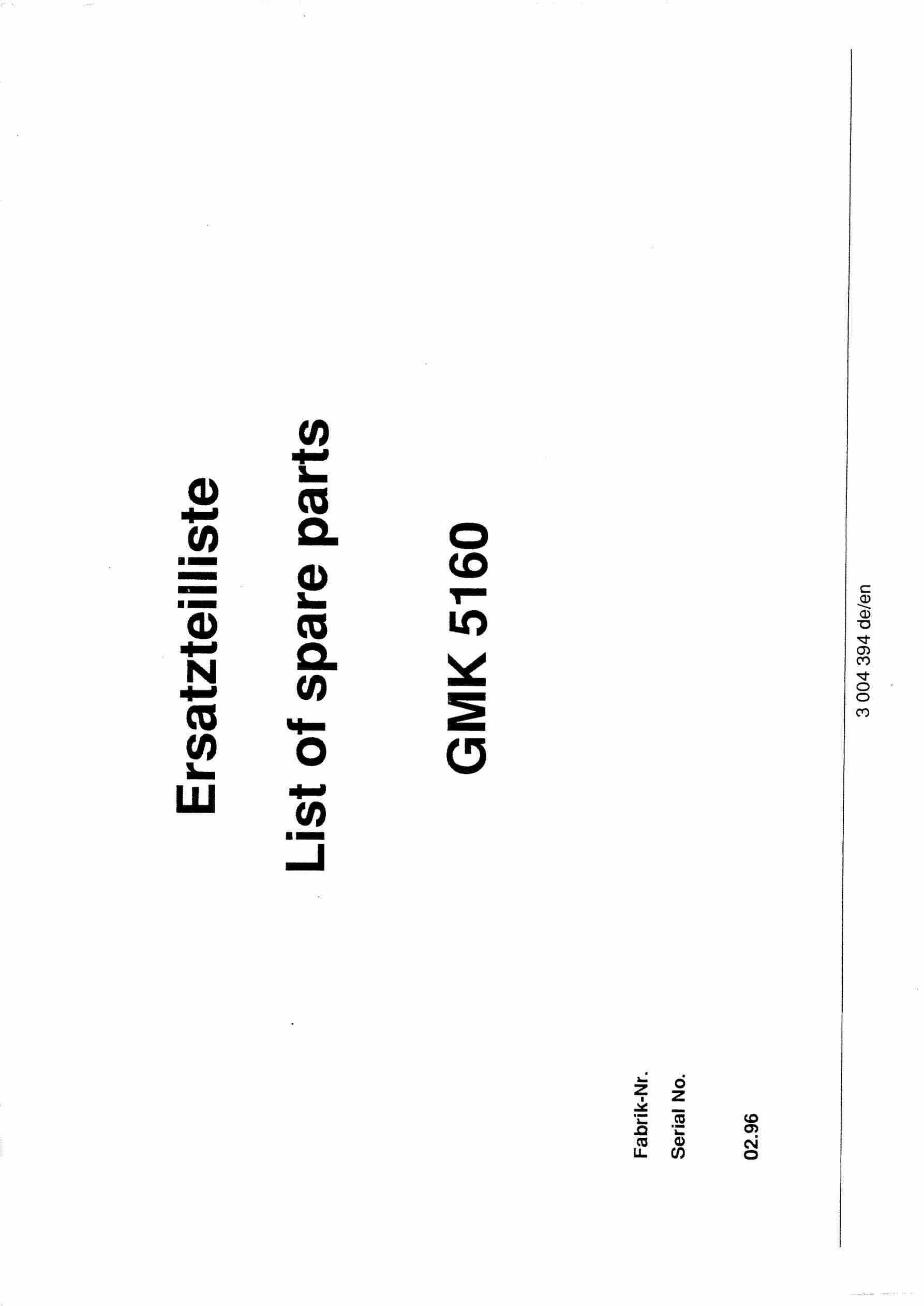 Grove GMK 5160 Crane Spare Parts List 1996-02 EN DE