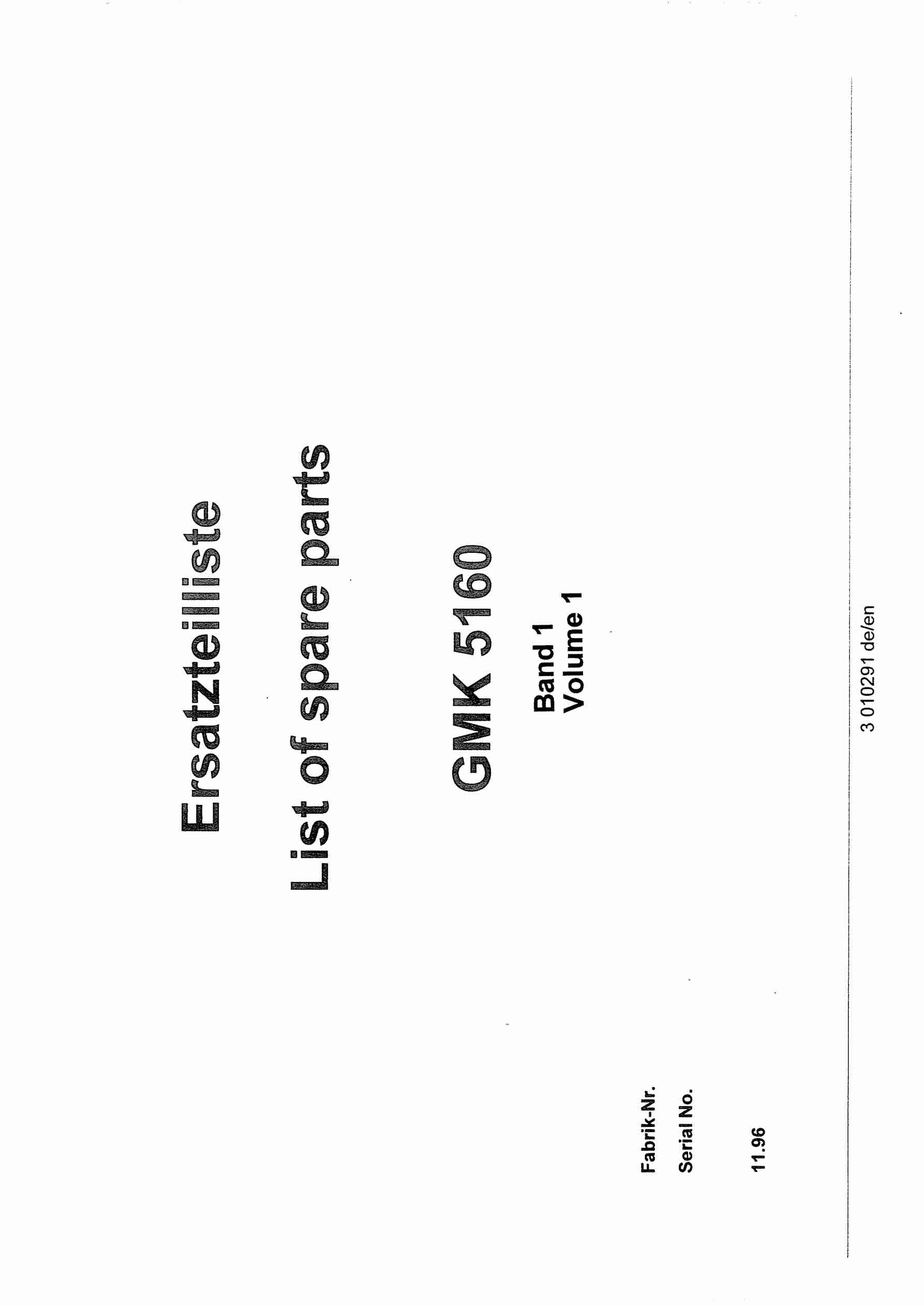Grove GMK 5160 Crane Spare Parts List 1996-11 EN DE