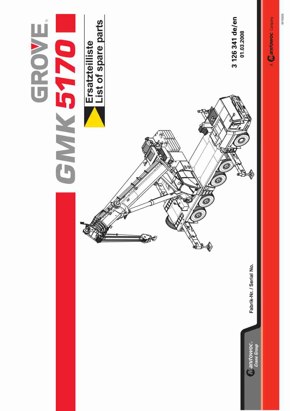Grove GMK 5170 Crane Spare Parts List W15505 2008 DE EN