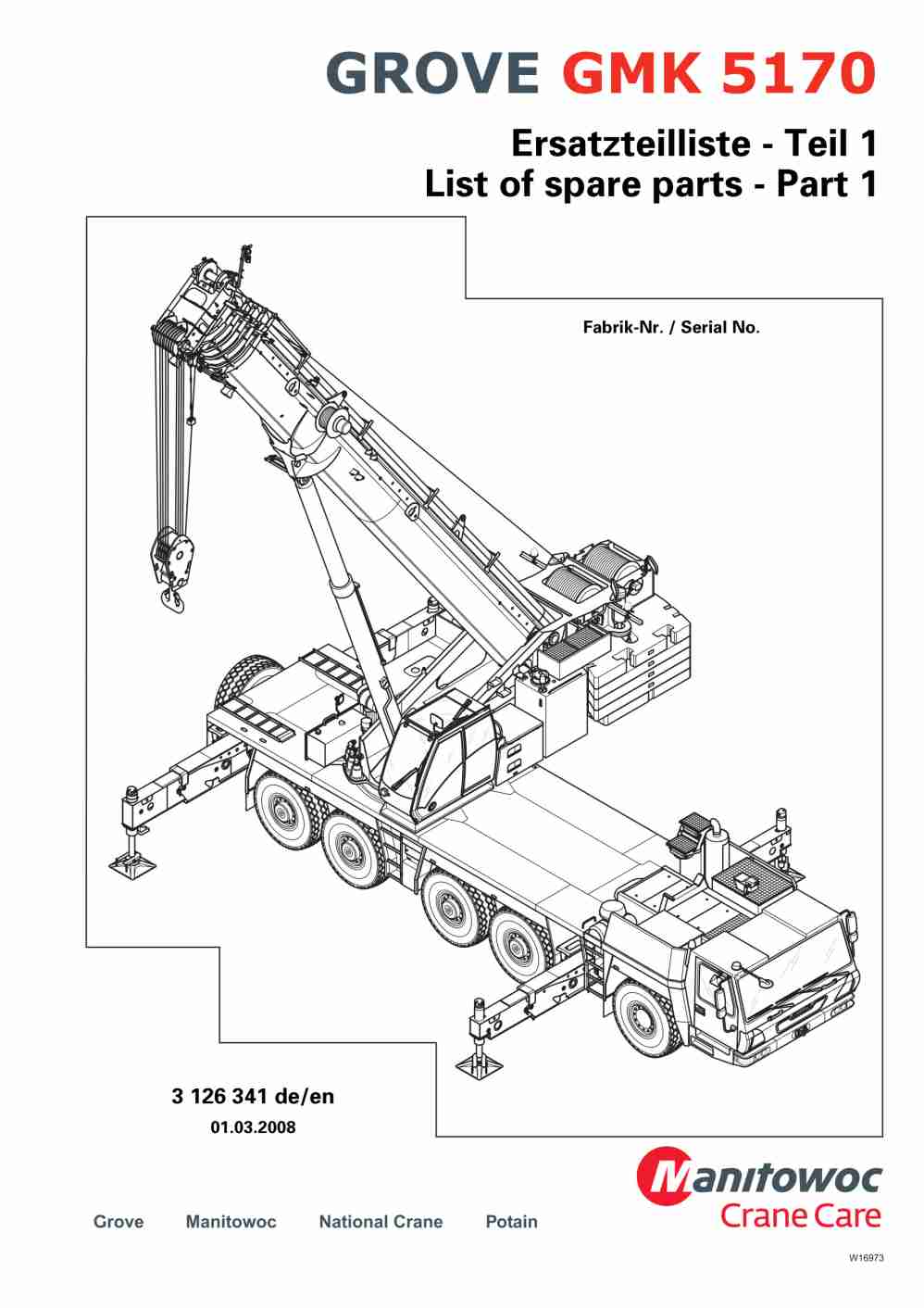 Grove GMK 5170 Crane Spare Parts List W16973 2008 DE EN