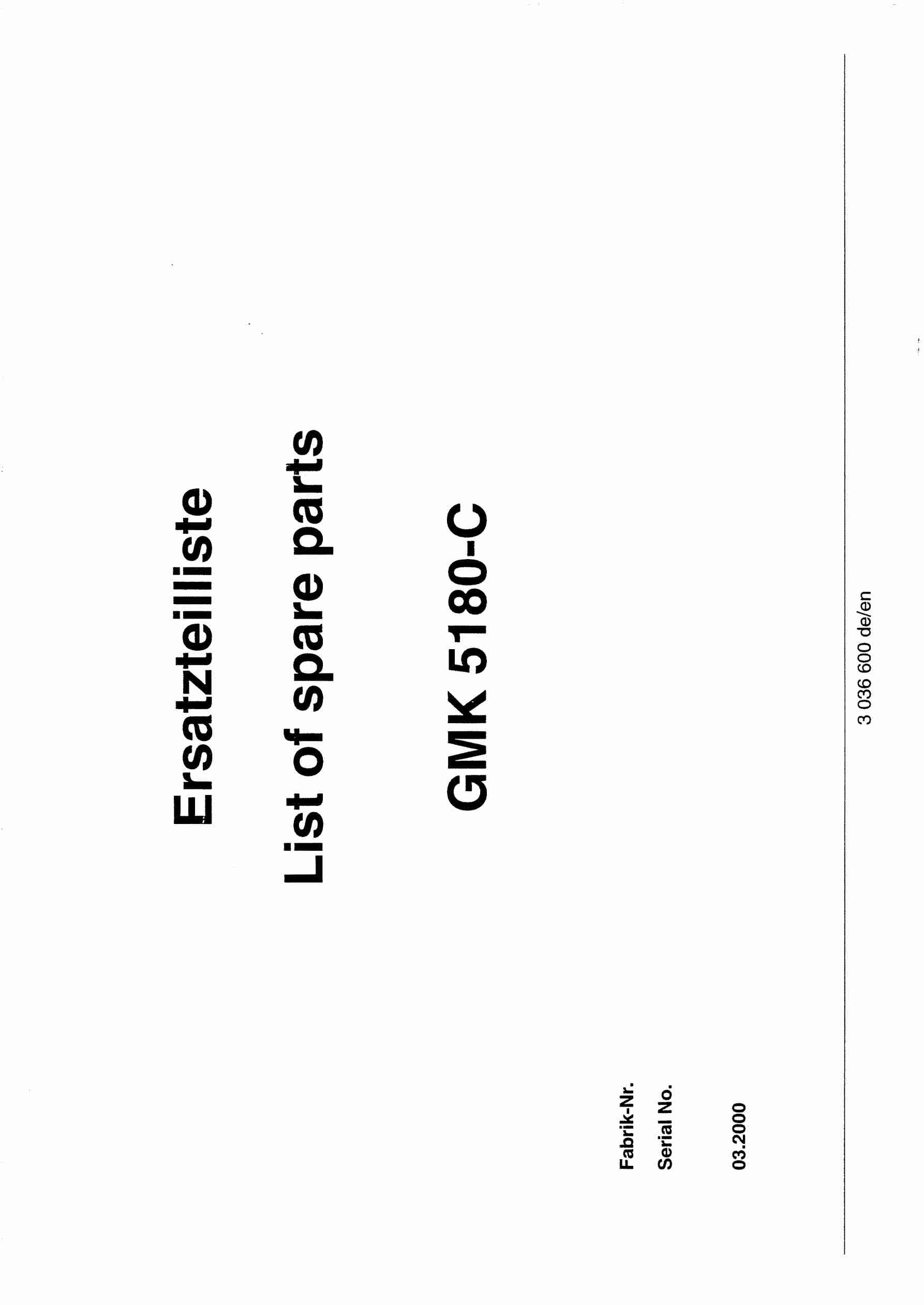Grove GMK 5180-C Crane Spare Parts List 2000-03 DE EN