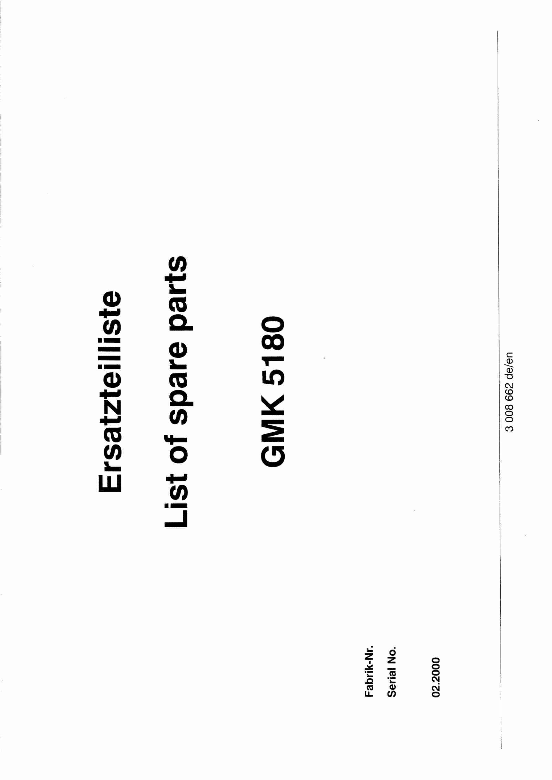 Grove GMK 5180 Crane Spare Parts List 2000-02 DE EN