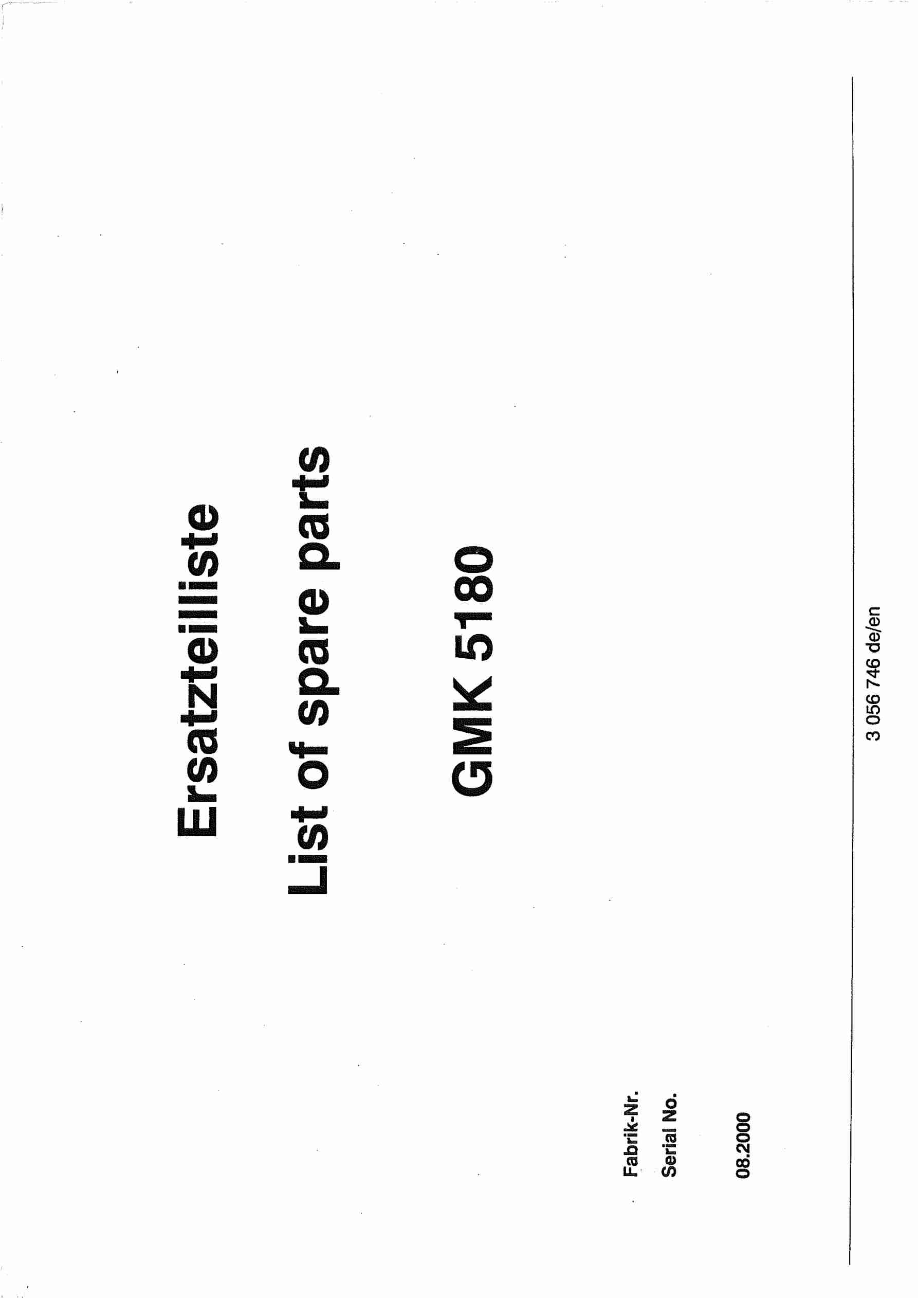 Grove GMK 5180 Crane Spare Parts List 2000-08 DE EN