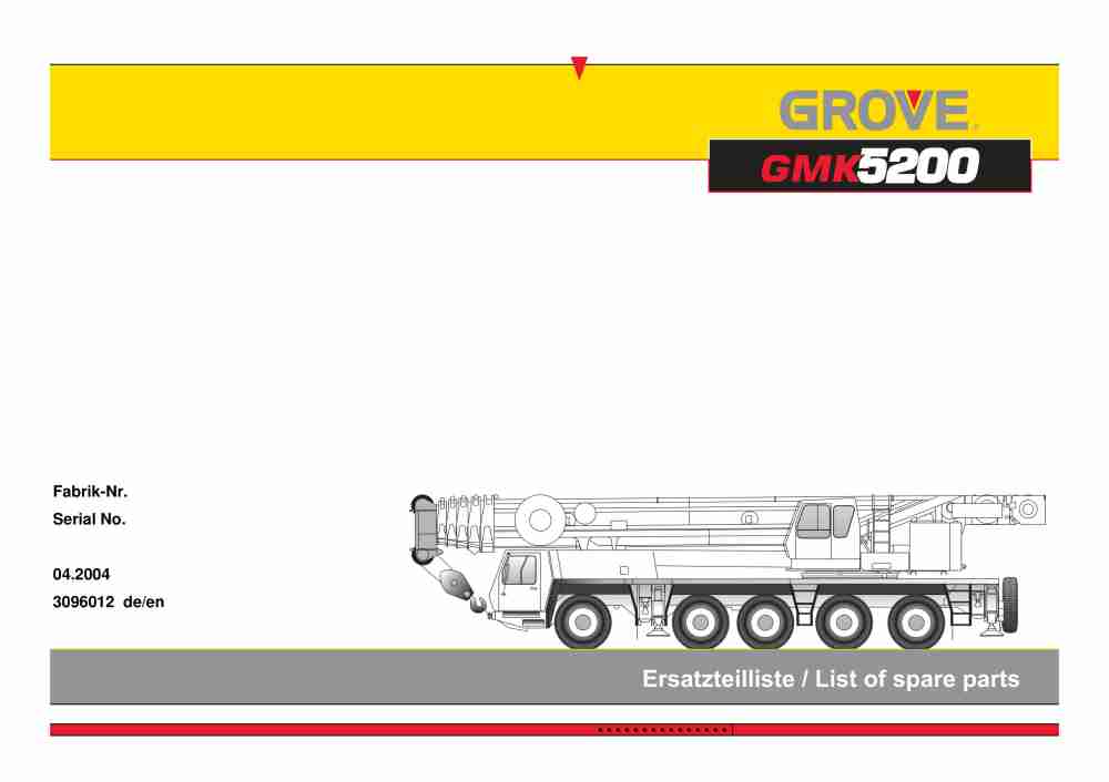 Grove GMK 5200 Crane Spare Parts List 2004-04 DE EN