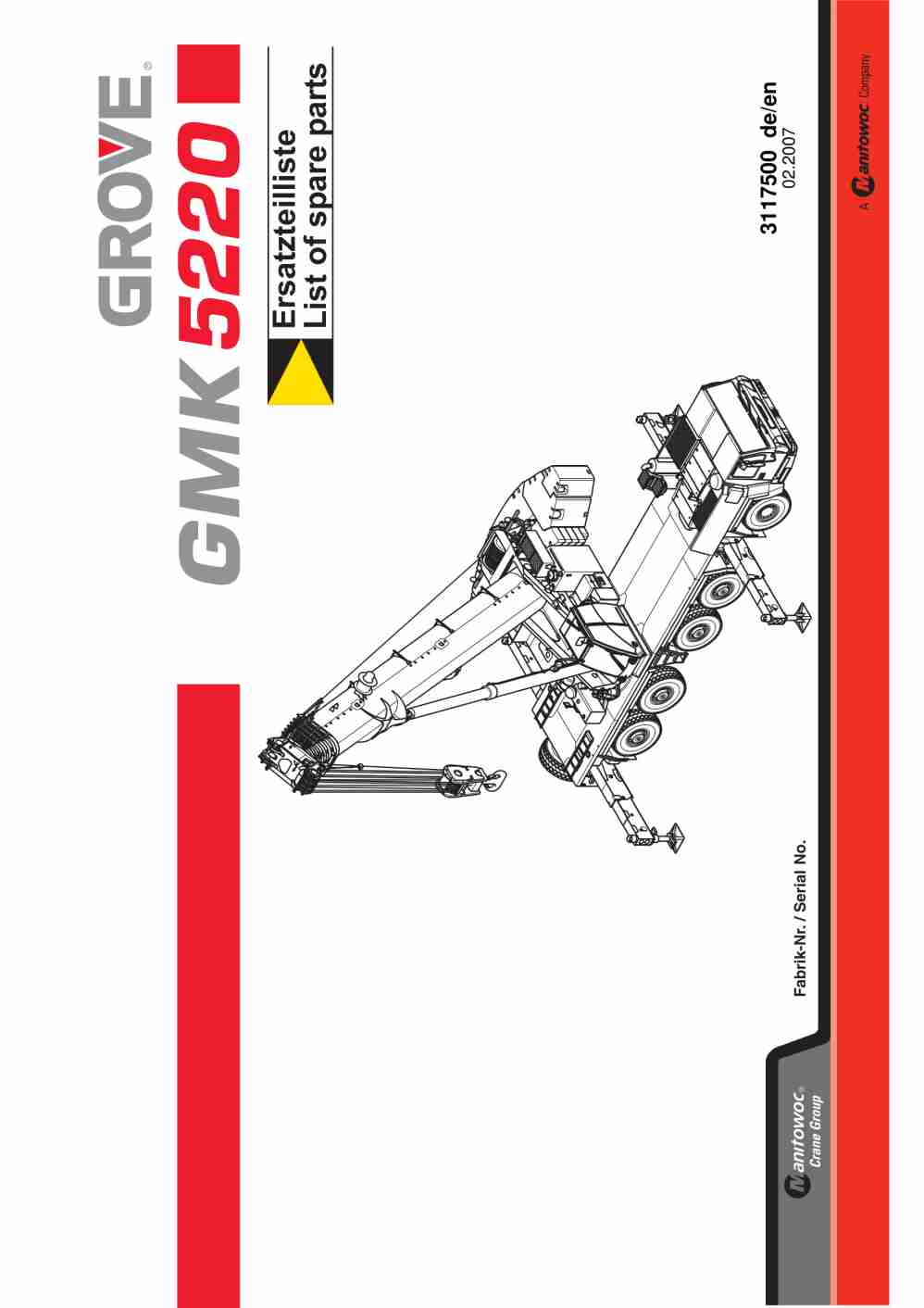 Grove GMK 5220 Crane Spare Parts List 2007-02 EN DE
