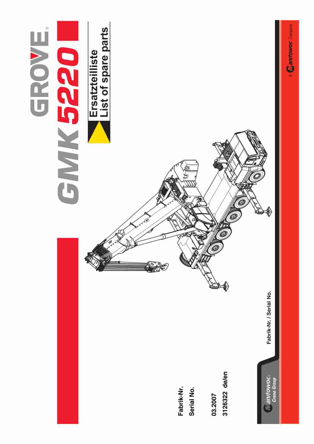 Grove GMK 5220 Crane Spare Parts List 2007-03 EN DE