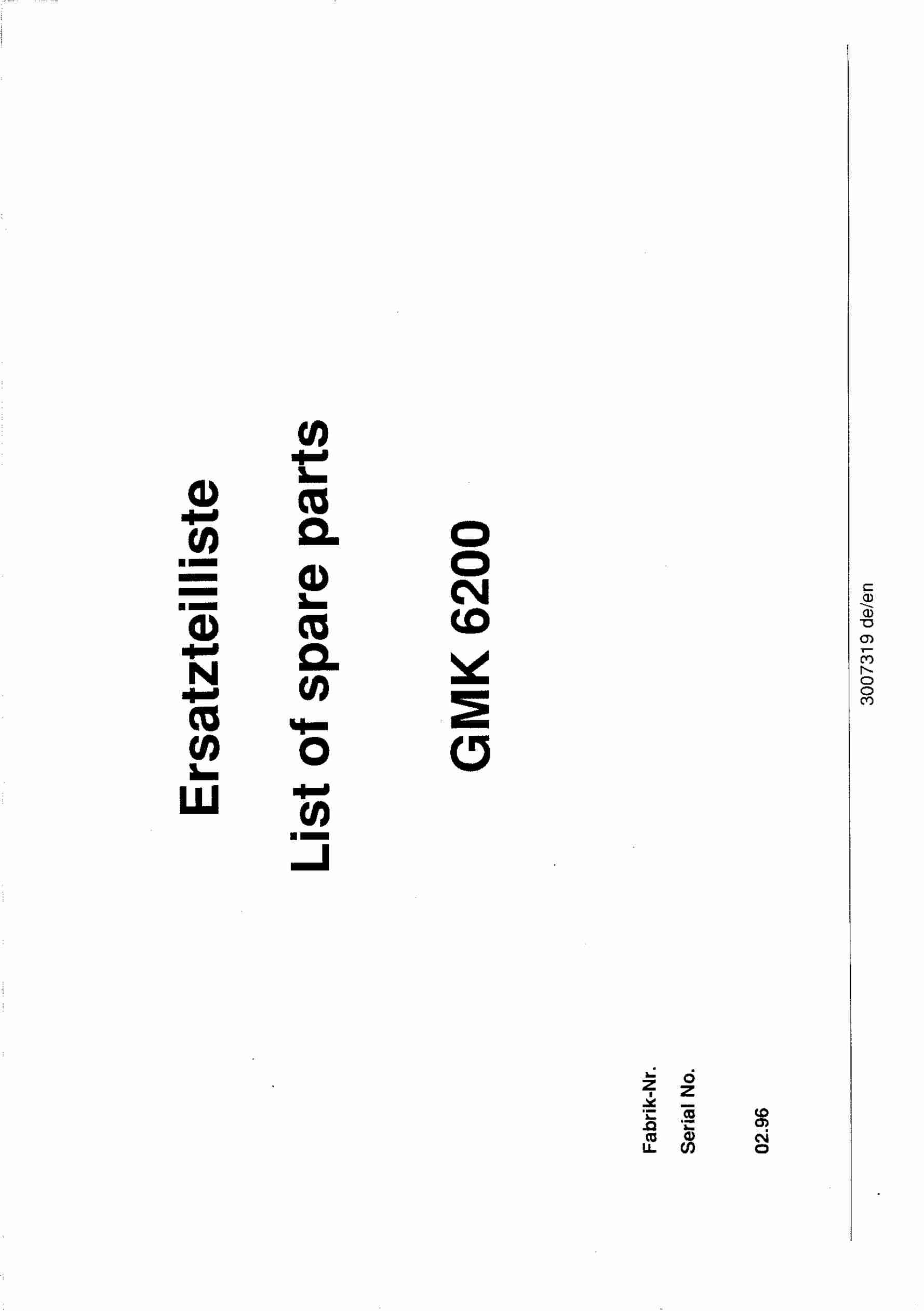 Grove GMK 6200 Crane Spare Parts List 1996 DE EN