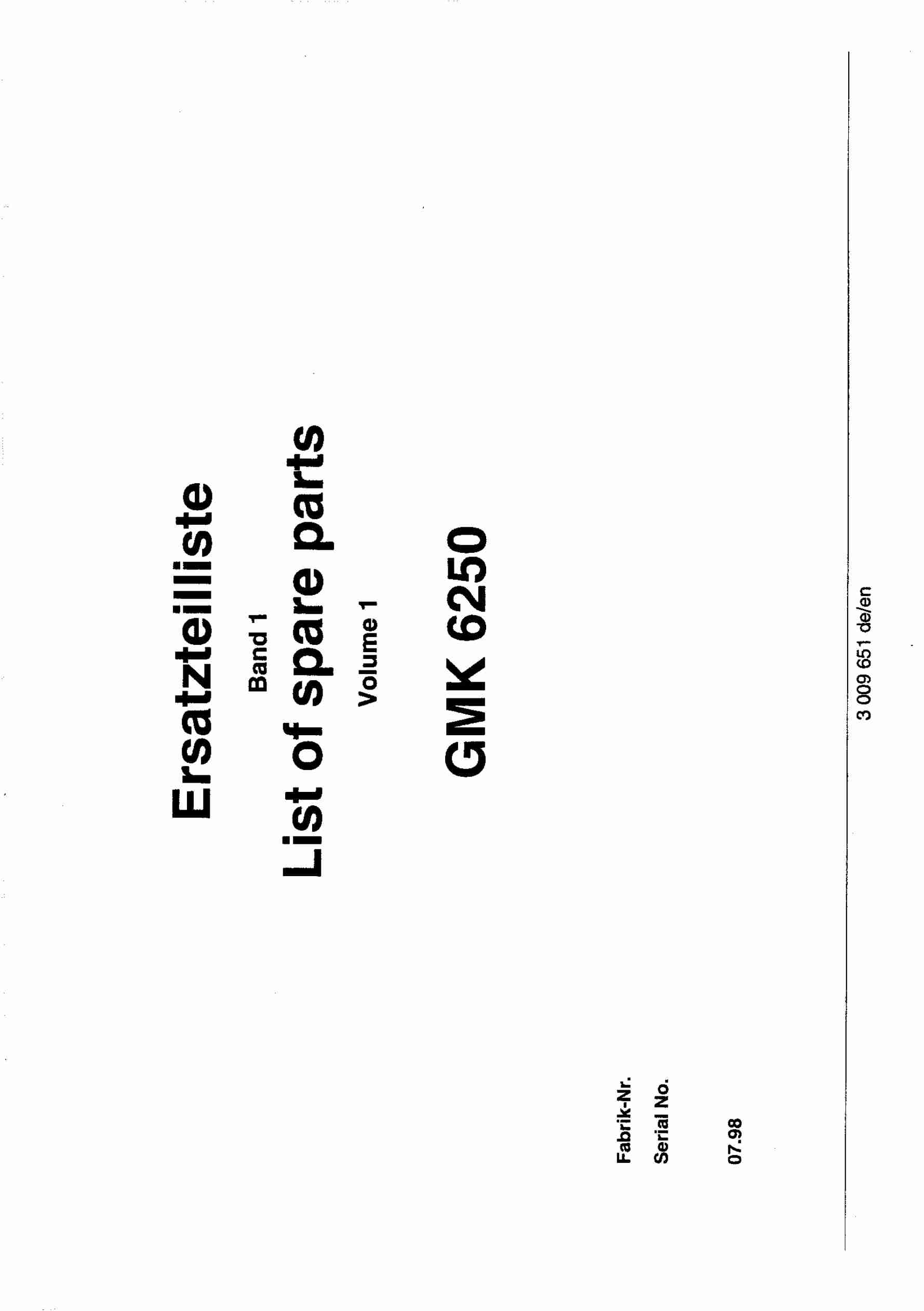 Grove GMK 6250 Crane Spare Parts List 1998 DE EN