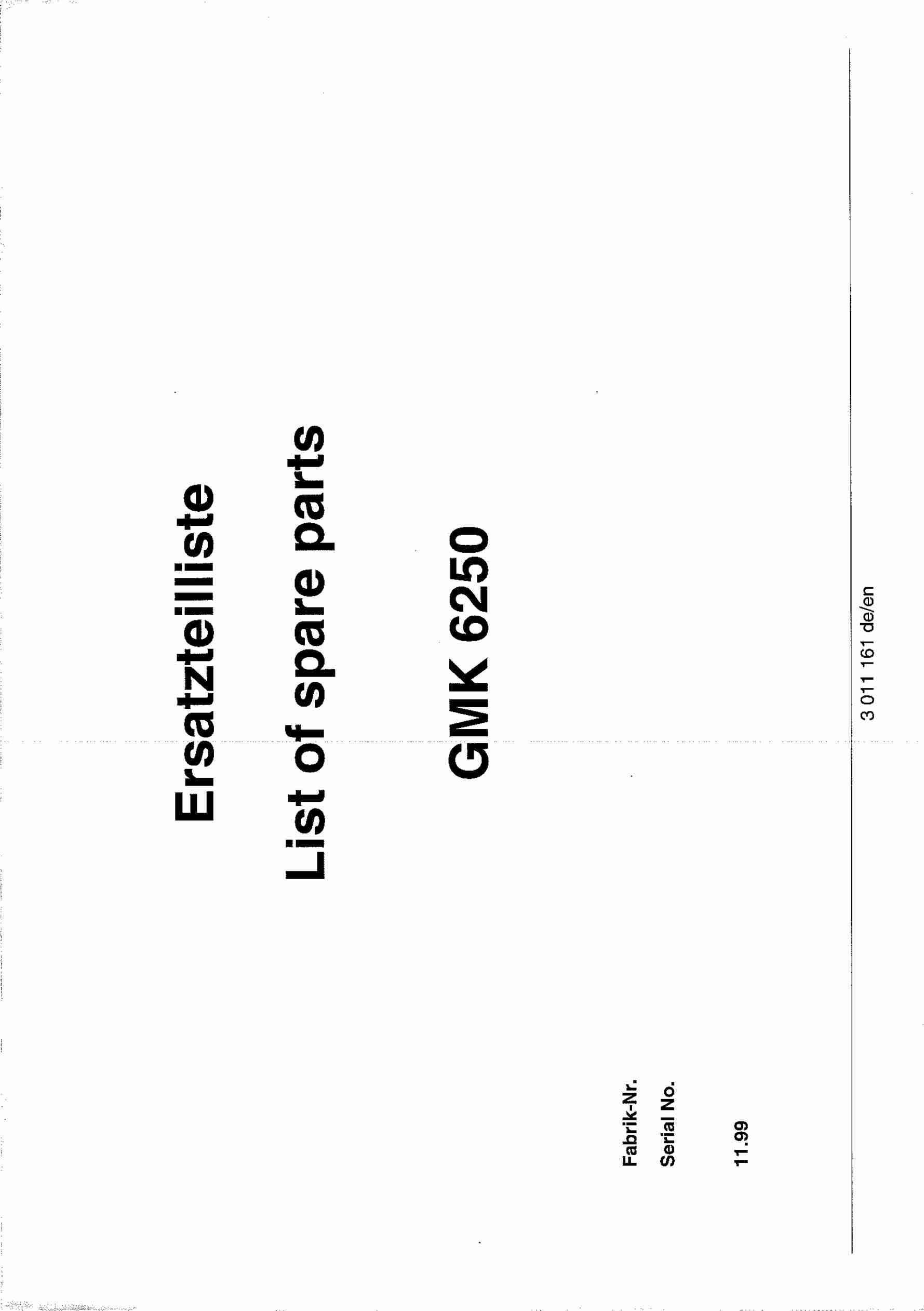 Grove GMK 6250 Crane Spare Parts List 1999-11 EN DE