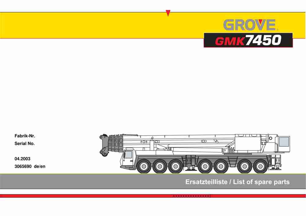 Grove GMK 7450 Crane Spare Parts List 2003 DE EN