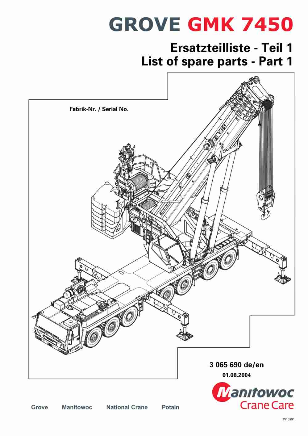 Grove GMK 7450 Crane Spare Parts List 2004 EN DE