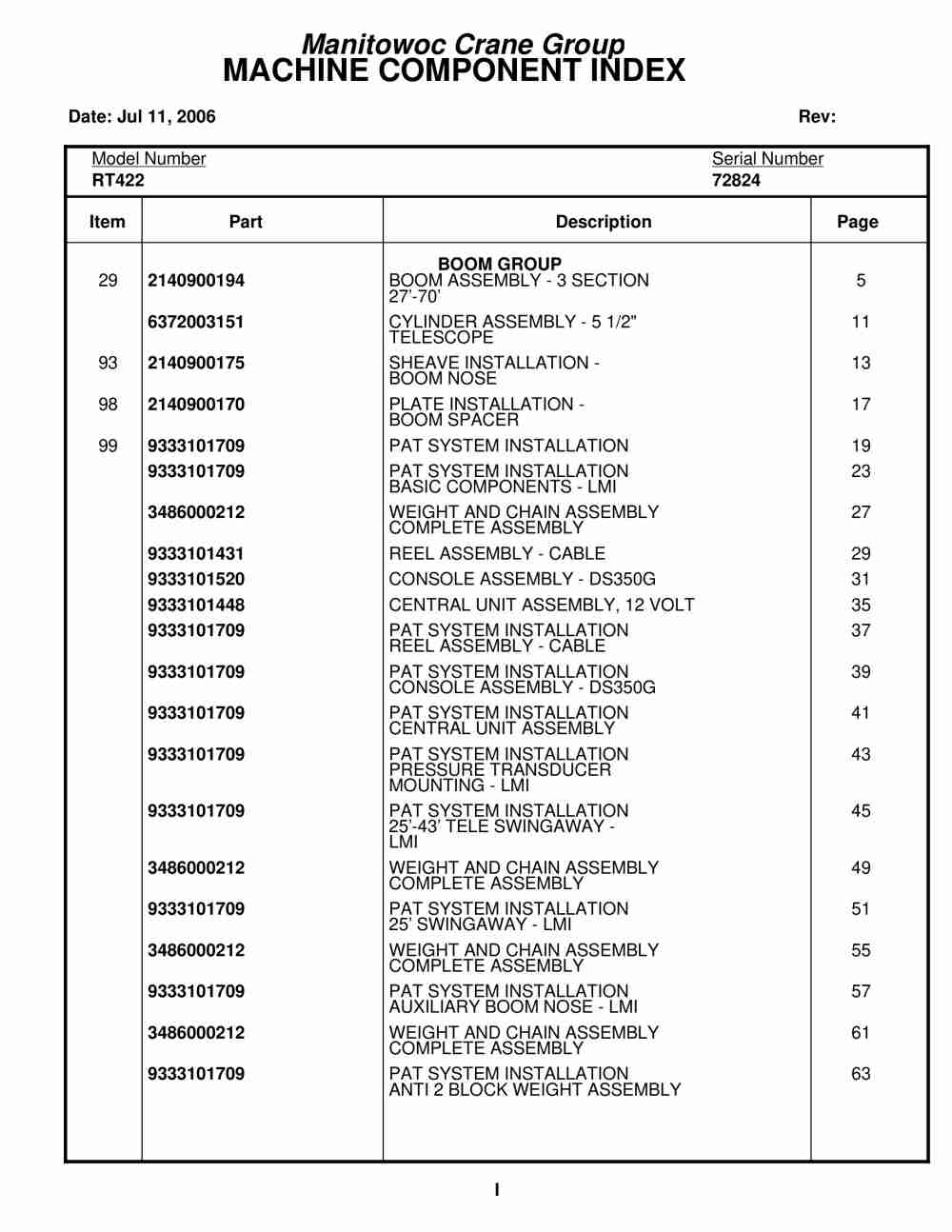Grove RT422 Crane Parts Manual 72824 2006