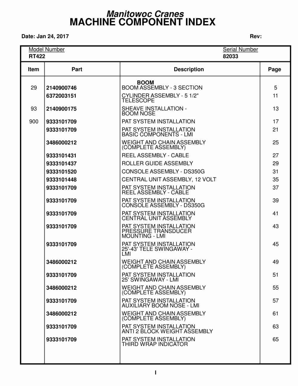 Grove RT422 Crane Parts Manual 82033 2017