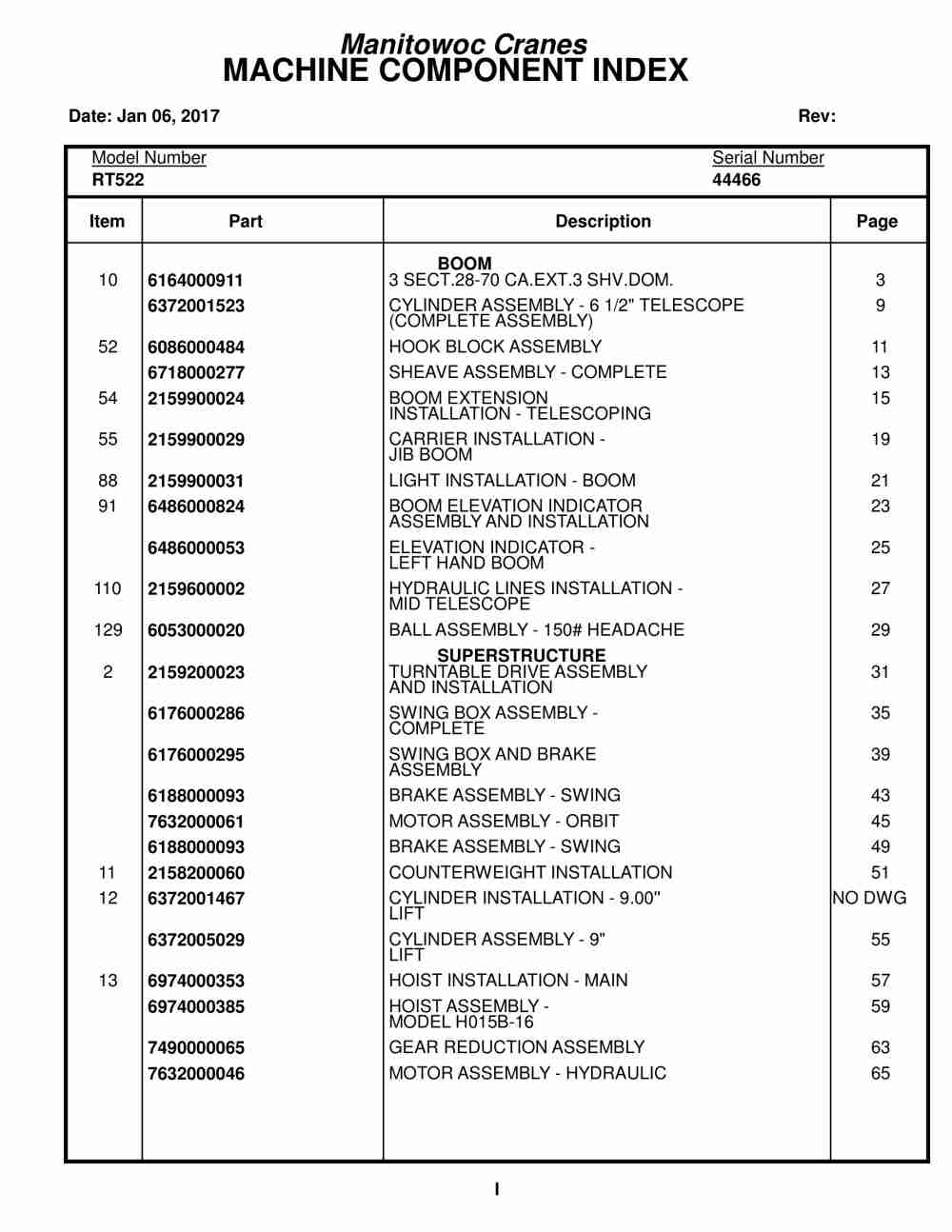 Grove RT522 Crane Parts Manual 44466 2017