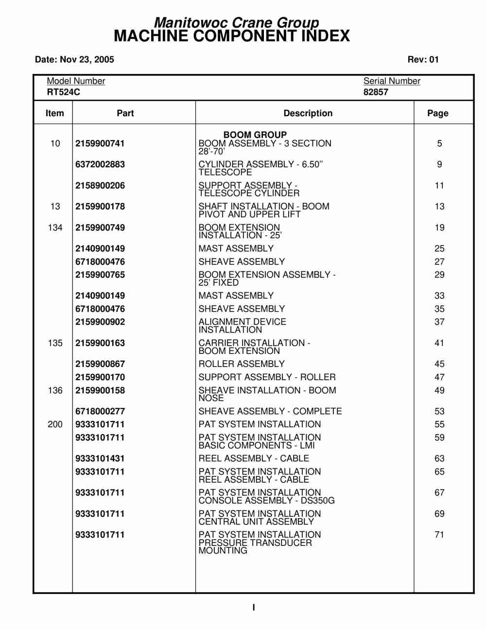 Grove RT524C Crane Parts Manual 82857 2005