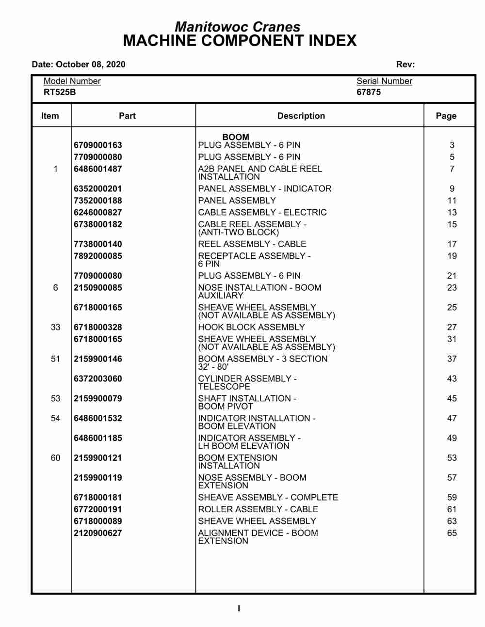 Grove RT525B Crane Parts Manual 67875 2020