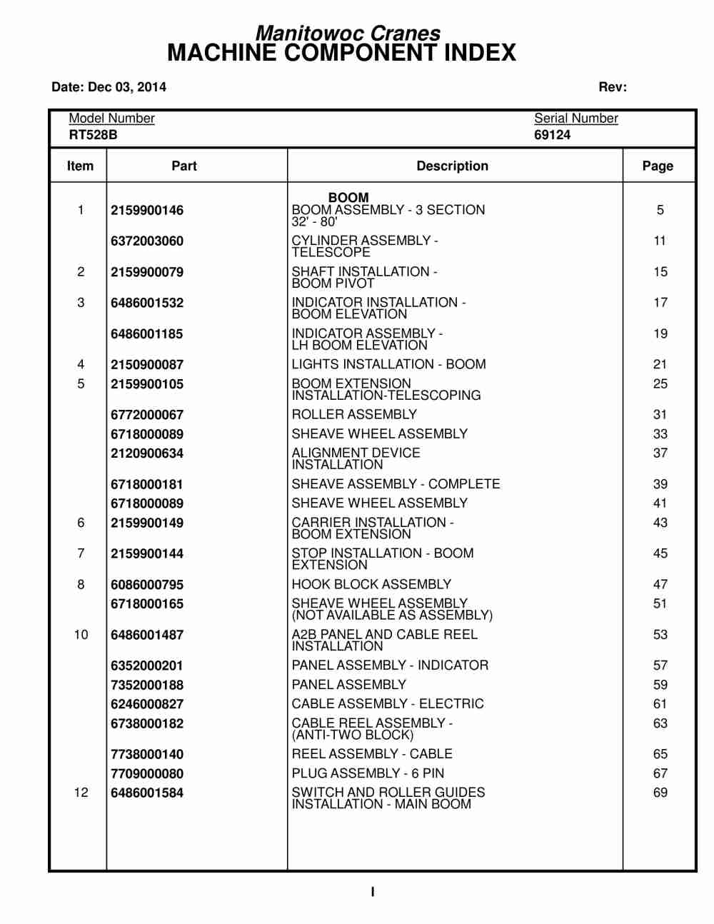 Grove RT528B Crane Parts Manual 69124 2014