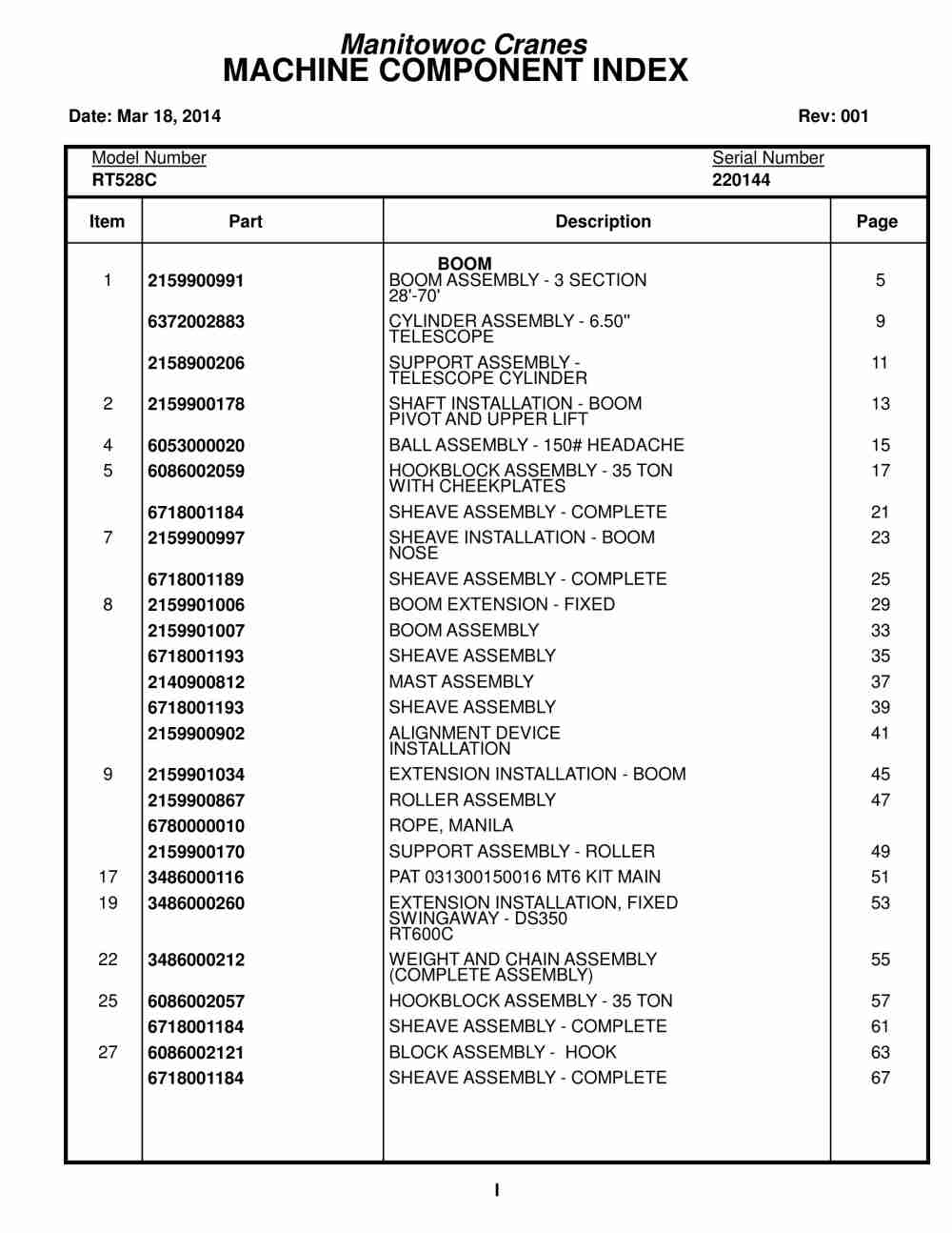 Grove RT528C Crane Parts Manual 220144