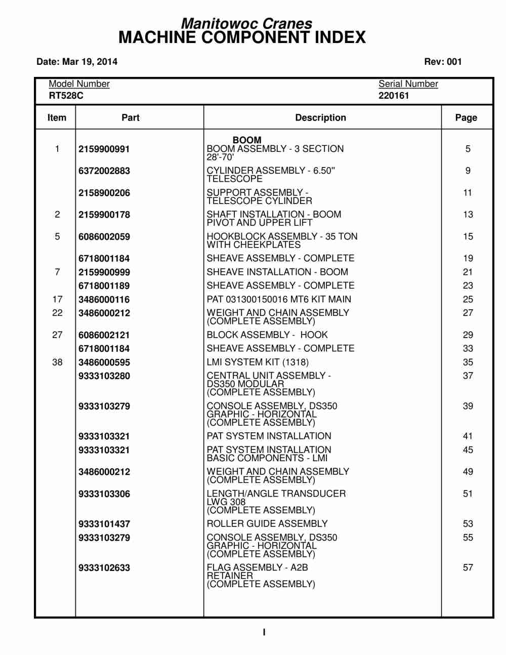 Grove RT528C Crane Parts Manual 220161 2014