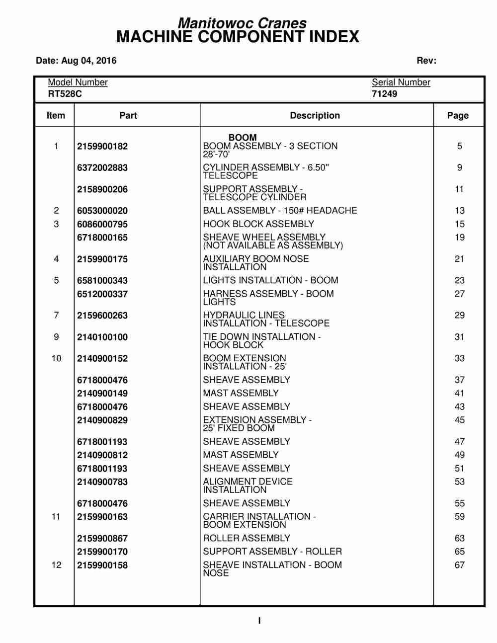 Grove RT528C Crane Parts Manual 71249 2016