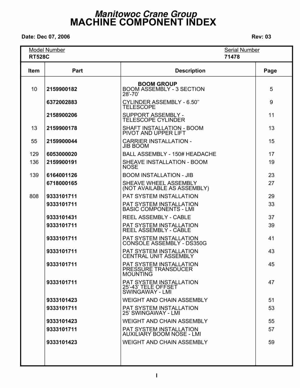 Grove RT528C Crane Parts Manual 71478 2006