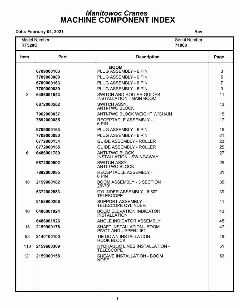 Grove RT528C Crane Parts Manual 71868 2021