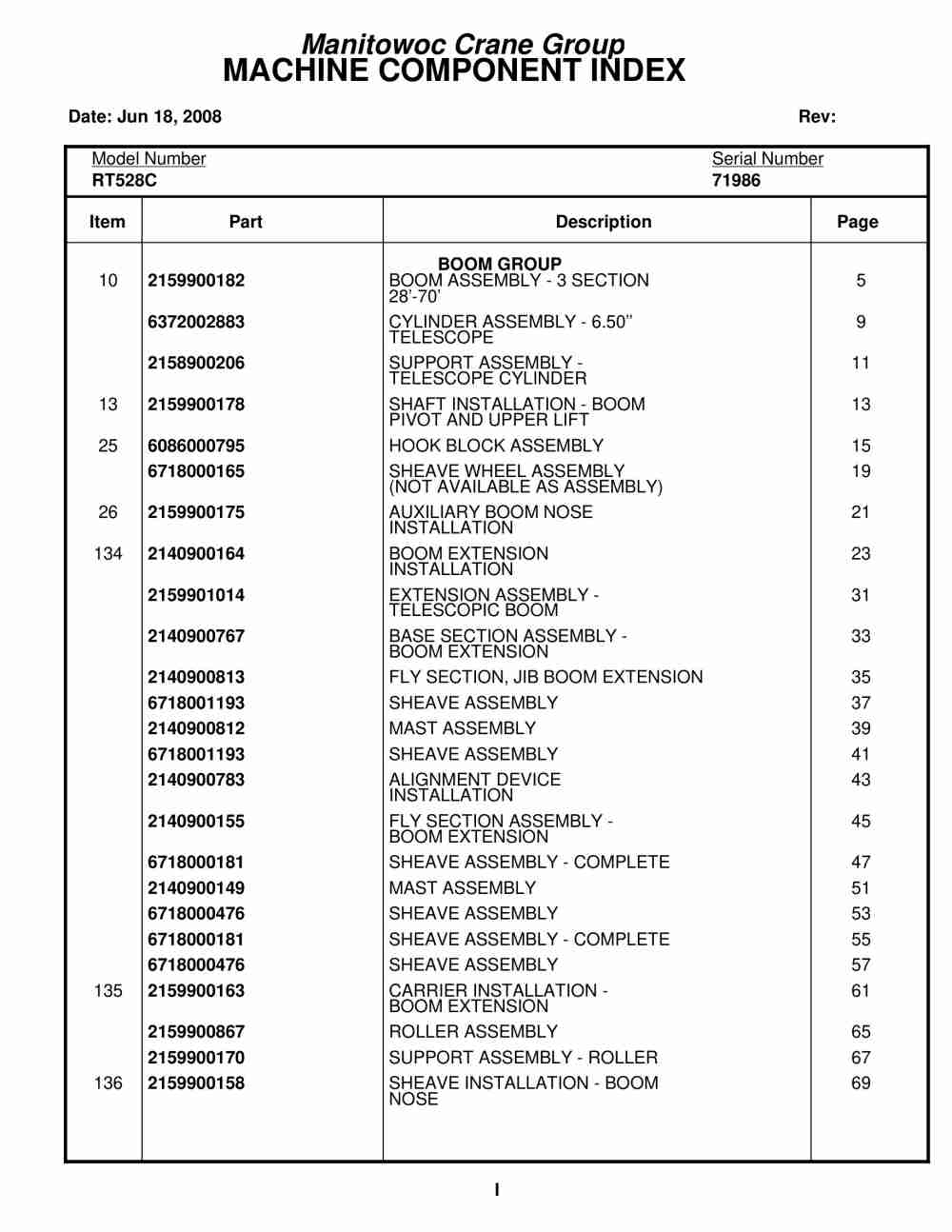Grove RT528C Crane Parts Manual 71986 2008