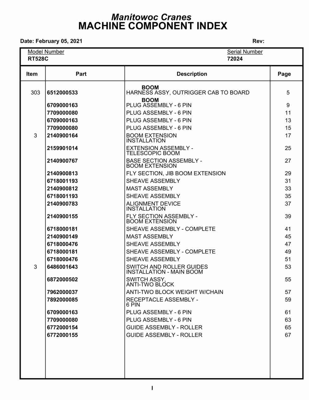 Grove RT528C Crane Parts Manual 72024 2021
