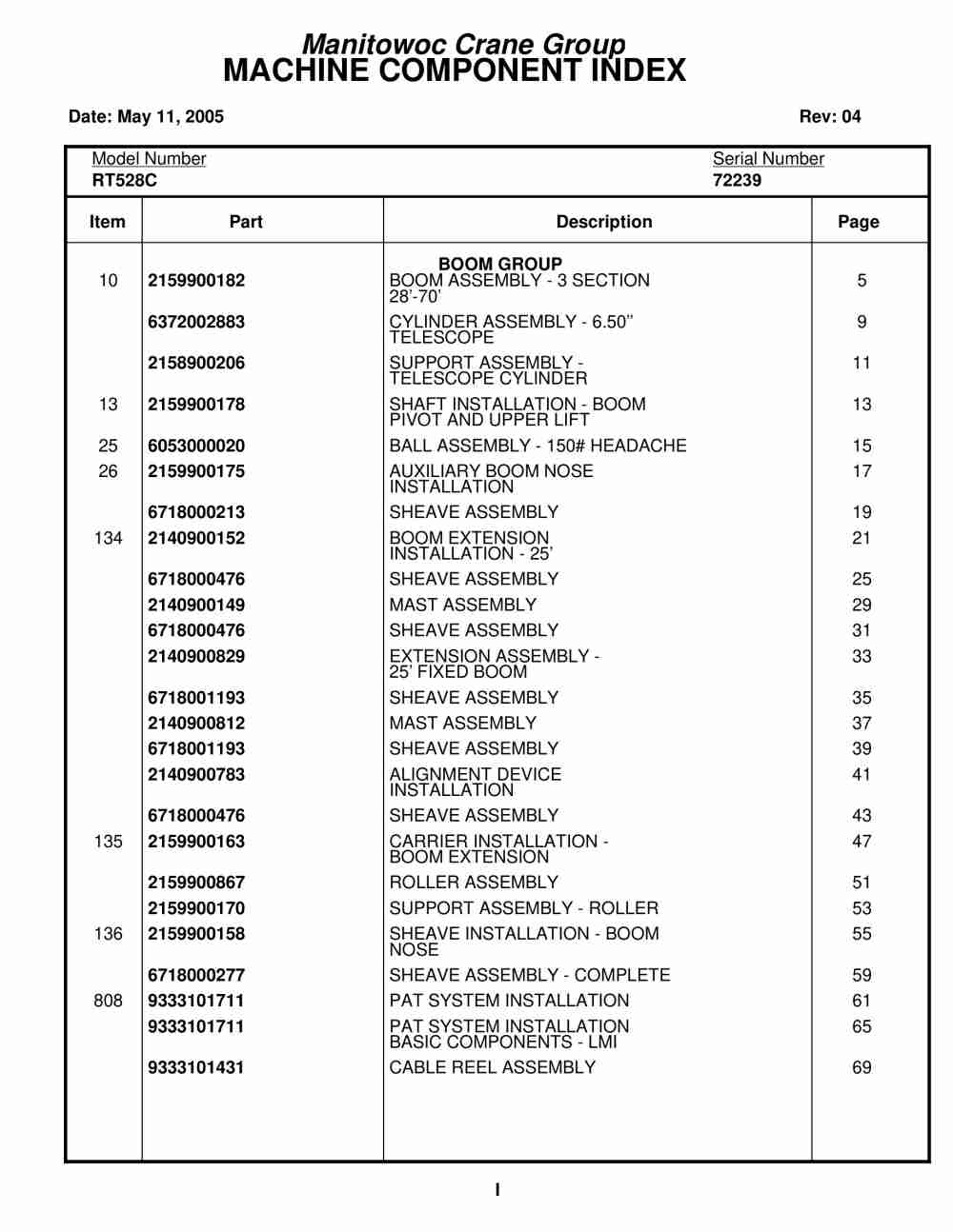 Grove RT528C Crane Parts Manual 72239 2005