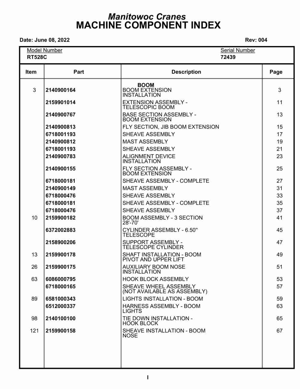 Grove RT528C Crane Parts Manual 72439 2022