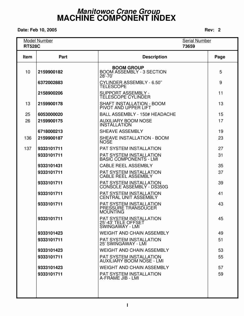Grove RT528C Crane Parts Manual 73659 2005