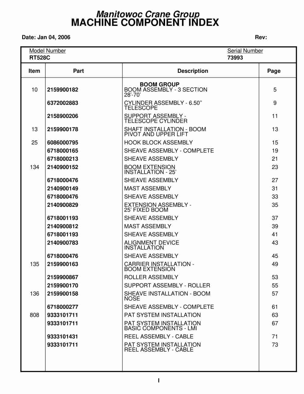 Grove RT528C Crane Parts Manual 73993 2006