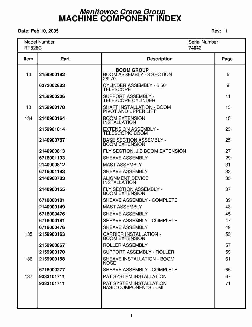 Grove RT528C Crane Parts Manual 74042 2005