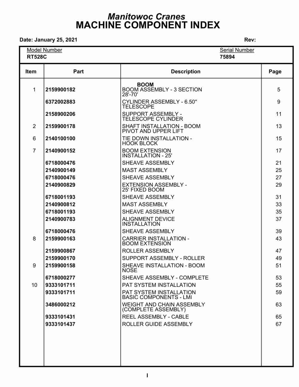 Grove RT528C Crane Parts Manual 75894 2021