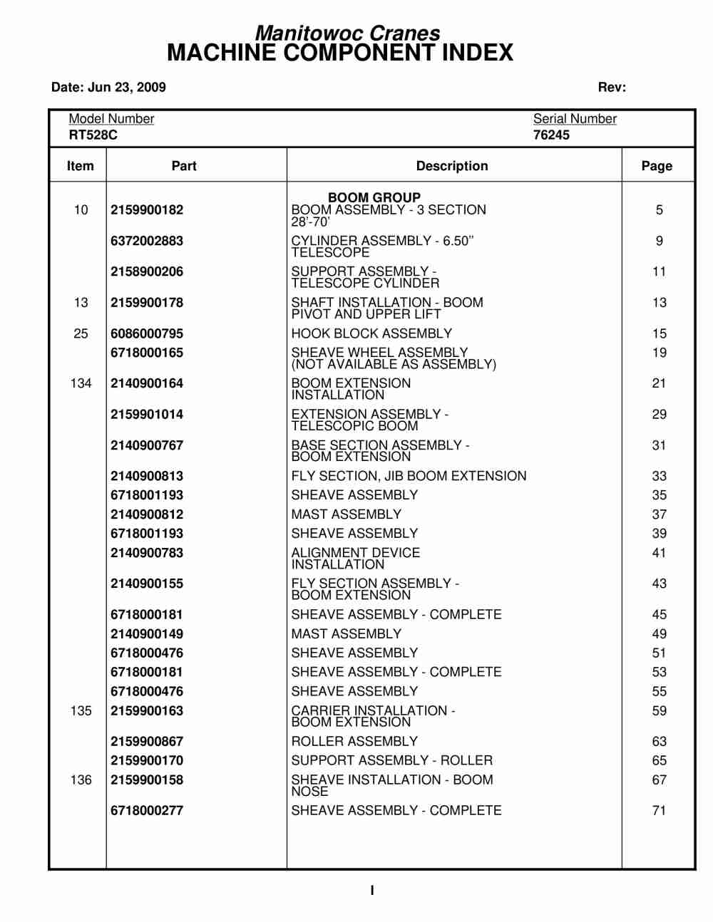 Grove RT528C Crane Parts Manual 76245 2009