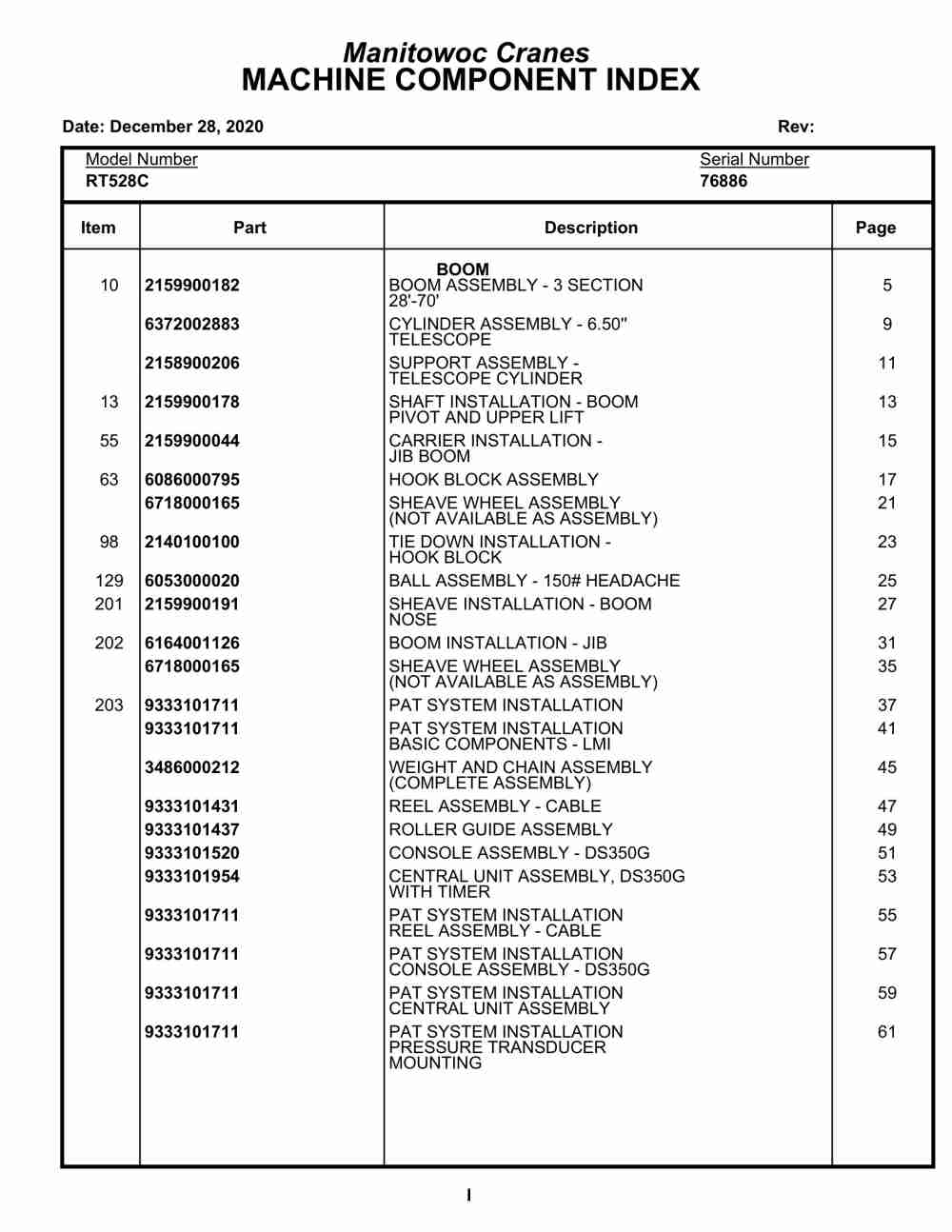 Grove RT528C Crane Parts Manual 76886 2020