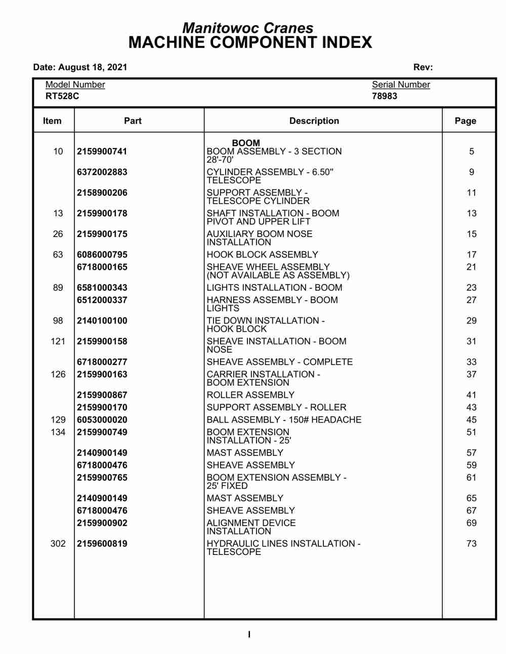 Grove RT528C Crane Parts Manual 78983 2021