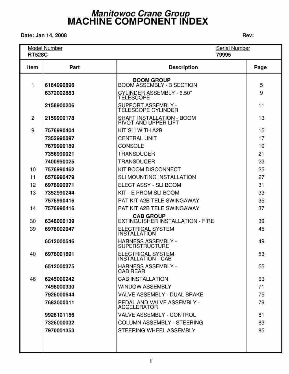 Grove RT528C Crane Parts Manual 79995 2008